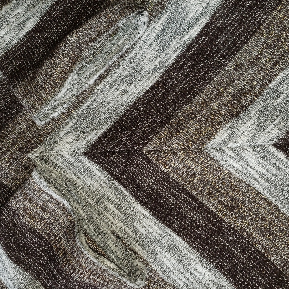 Knox Rose V Neck Sharkbite Hem Pullover Gray Brown Gold Stripe Sweater Small - Picture 4 of 8